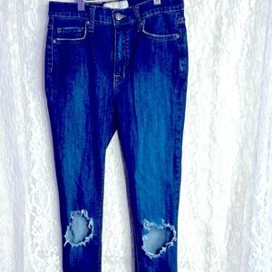 Free People Distressed High Rise Cut Off Skinny Jeans